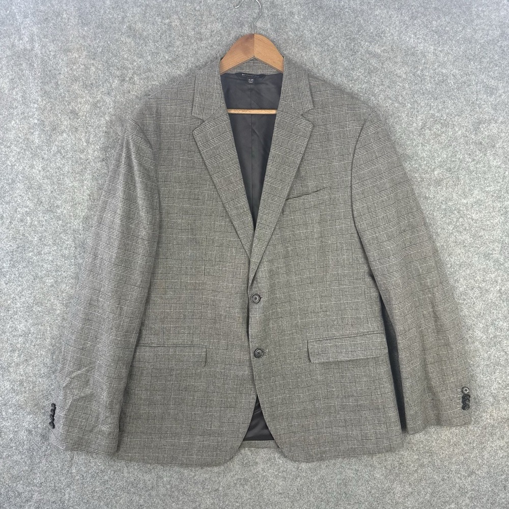 Banana Republic EMMETEX Blazer Mens 44R Brown Cotton Glen Plaid Sport Coat